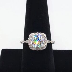 3.5 ctw Genuine Moissanite Halo. 925 Sz 9